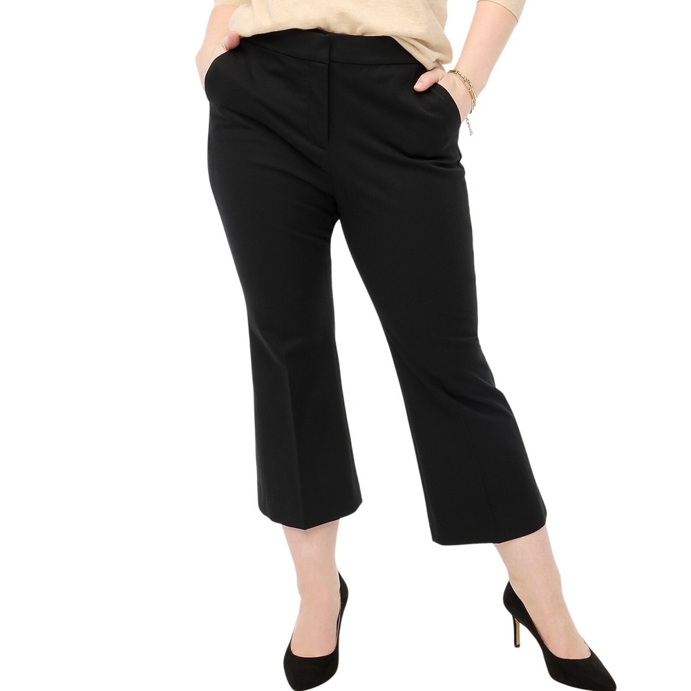 NWT J.Crew Womens Kelsey Kick Flare Pants Black Cropped Trousers Size 14P Preppy